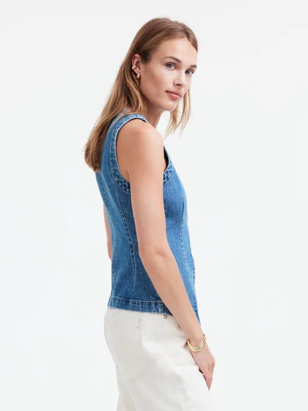 Madewell Denim Crewneck Vest in
Java Wash Blue Color 8 NWT - Picture 2 of 13